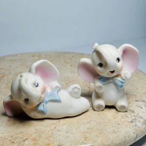 Vintage Norcrest‎ Small Ceramic Elephants Kitschy Cute Trunk Up